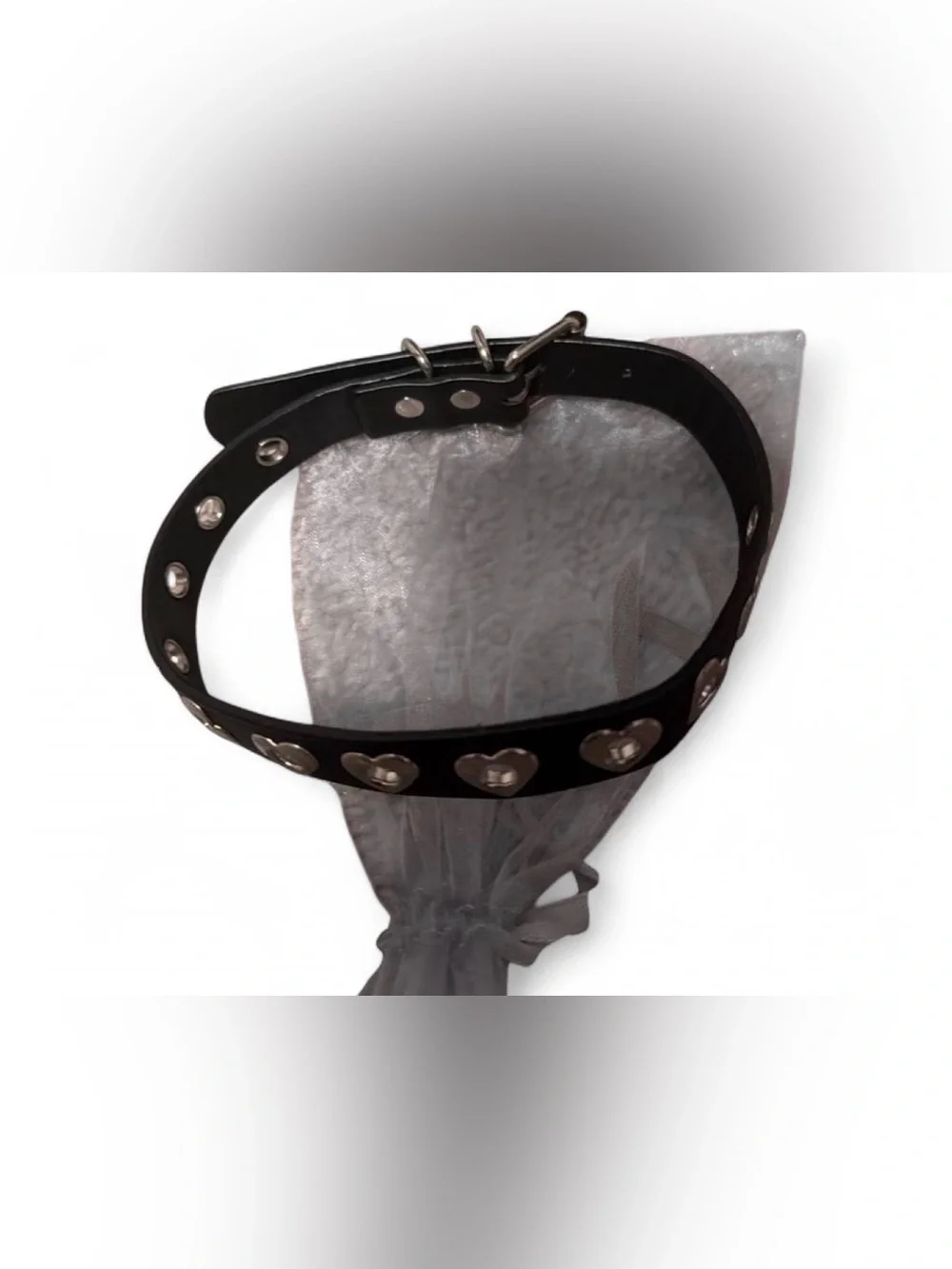 Black Heart Choker with Silver Heart-Shaped Studs
